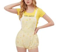 CutiePlusU Baumwolle Knopf-Schritt Damen-Overalls Bodysuit Pyjamas - Vollflächig bedruckter Strampler,Cute Duck,4XL