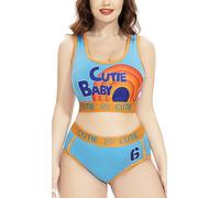 CutiePlusU Frauen Baumwolle ungefüttert Bralette Camisole und Höschen Sport Loungewear Set- Cute Basketball Baby 2 Blau XL