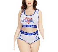 CutiePlusU Frauen Baumwolle ungefüttert Bralette Camisole und Höschen Sport Loungewear Set- Cuties Basketball Baby White 2XL