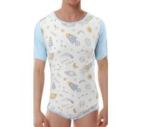 CutiePlusU Herren-Bodys aus Baumwolle, mit Knopfleiste, für Erwachsene, Einteiler für Herren, bedruckt, Romantischer Planet, X-Large