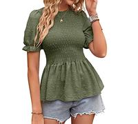 CUTTE Damen-Chiffon-Kurzarm-Oberteil Lässiger Rundhalsausschnitt Süßes Hemd Kurzarm-T-Shirt Einfarbig Sommer Dünne Blusen Oberteile,Green,XL