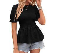 CUTTE Damen-Chiffon-Kurzarm-Oberteil Lässiger Rundhalsausschnitt Süßes Hemd Kurzarm-T-Shirt Einfarbig Sommer Dünne Blusen Oberteile,Black,S