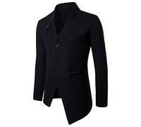 CUTTE Herren Woll Trenchcoat Winter Business Anzüge Top Coat Unregelmäßiger Saum Mantel Slim Fit Kurzer Trenchcoat Warme Business Jacke,Black,M