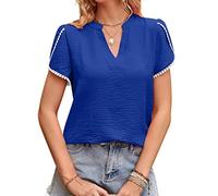 CUTTE Kurzarm-T-Shirt für Damen mit V-Ausschnitt, Chiffon-Blütenblattärmeln Pendelhemd Solide Lässig Locker Sitzend Sommerhemd T-Shirt,Blue,M