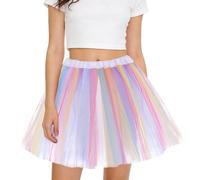 CUVZORA Regenbogen Tüllrock Damen, 3 Lagen Ballettrock Minirock, Retro Ballettrock für Karneval, Prinzessin Tanzkleid für Frauen Mädchen, für Karneval Mottoparty und Geburtstagsfeier (Weiß)