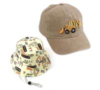 CVDYWDJIE 1 Baseballkappe Und 1 Fischerhut, Bagger-Stickmuster, Gebogene Krempe Für Sonnenschutz, Outdoor-Freizeitkleidungszubehör.