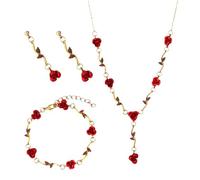 CVDYWDJIE 1 Halskette, 1 Armband, 1 Paar Ohrringe, Rosenschmuckset, Damenschmuck, Vintage-Modeschmuck