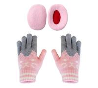 CVDYWDJIE 1 Paar Handschuhe Mit Katzenmuster Und 1 Paar Warme Ohrenschützer, Süße Strickhandschuhe, Plüsch-Ohrenschützer, Winterbedarf Für Kinder