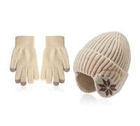 CVDYWDJIE 1 Strickmütze Und 1 Paar Strickhandschuhe, Winter-Thermoprodukte, Fleece-Warmmütze, Gehörschutz-Mütze, Touchscreen-Handschuhe