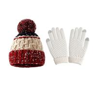 CVDYWDJIE 1 Süße Mütze Mit Farbblockierung Und 1 Paar Kältebeständige Damenhandschuhe, Kältebeständige Und Warme Vorräte, Reiseausrüstung Für Herbst Und Winter, Winddichte Strickmütze