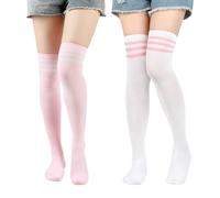 CVDYWDJIE 2 Paar Gestreifte Strümpfe, Damensocken, Atmungsaktive Hohe Socken, Einfache Modesocken, Overknee-Strümpfe, Bekleidungszubehör