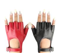 CVDYWDJIE 2 Paar Halbfingerhandschuhe Im Punk-Stil, Pu-Erhandschuhe, Modische Einfache Handschuhe, Bekleidungszubehör, Performance-Handschuhe (Schwarz, Rot)