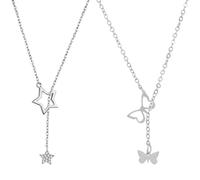 CVDYWDJIE 2 Stück Damenhalsketten, Modische Und Kreative Halsketten, Hohle Anhängerhalsketten, Lange Anhängerhalsketten, Einfache Und Vielseitige Halsketten