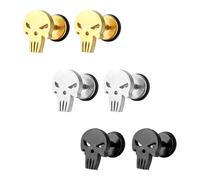 CVDYWDJIE 3 Paar Ohrringe In Totenkopfform, Ohrringe Aus Edelstahl, Ohrringe Im Punk-Stil, Modische Personalisierte Ohrringe, Langlebige Ohrringe