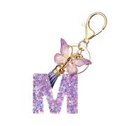 CVNRCLP Keyring with Letter, Butterfly Pendant, Tassel Sequins, Women Keyring Gift, Girls Birthday Gift, Purple