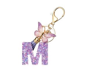 CVNRCLP Keyring with Letter, Butterfly Pendant, Tassel Sequins, Women Keyring Gift, Girls Birthday Gift, Purple