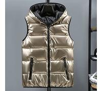 CWENROU Damen Ärmellose Daunenweste - Winter Plus Size Damen Daunenweste Retro Kapuze Kurz Glänzende Ärmellose Daunenjacke Wattierte Jacke Wasserdicht Warm Gold Freizeit Outdoorsport,Gold,M