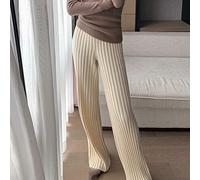 CWENROU Damen Hose Mit Weitem Bein - Lässige Damen Herbst Und Winter Dicke Strickhose Mode Beige Stretch Hohe Taille Lose Weite Hosen Warm Einfach Outdoor Sport Elegante Business Party,Beige,S