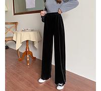 CWENROU Damen Hose Mit Weitem Bein - Mode Damen Herbst Gerade Samthose Retro Schwarz Hohe Taille Lässige Hose Mit Weitem Bein Lose Student Lange Outdoor-Sport Elegante Party Einfach,Schwarz,L