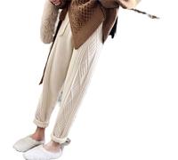 CWENROU Damen Hose Mit Weitem Bein - Winter Verdickte Pluderhose Kordelzug Lässiger Verdrehte Strickhose Warme Pulloverhose Gerades Schlank Schlicht, Apricot, Aprikose, Einheitsgröße