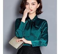 CWENROU Damen Langarmhemd, Modische Grüne Damen Satin Bürobluse, Frühjahr Und Herbst Schmales Einreihiges Legeres Straßenelegantes Business Partyhemd,Grün,L