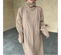 CWENROU Damen Langer Pullover Kleid - Herbst Und Winter Rollkragen Strickkleid Mode Langarm Retro Reine Farbe Stretch Weiches Elegantes Partykleid Verdicken Warmes Loses Kleid,Khaki,One Size