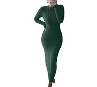CWENROU Damen Langer Pullover Kleid - Herbst Und Winter Strickkleid Superlang Grüner Pullover Retro Rundhals Langarm Stretch Weich Schlank Lässig Elegant Warmes Partykleid,Grün,L