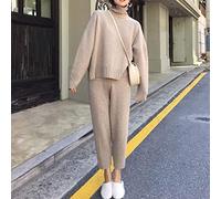 CWENROU Damen Pullover Anzug,Herbst/Winter Strick Sportswear Damenmode Stehkragen Sweatshirt 2-Teiliger Anzug Strickhose Slim Stretch Einfarbig Elegante Outdoor Party,Weiß,M