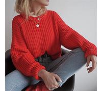 CWENROU Damen Pullover - Herbst Und Winter Damen Casual Strickpullover Mode Rot Retro Rundhals Pullover Langarm Warm Stretch Einfach Schlank Outdoor Party Elegant,Rot,M