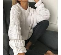 CWENROU Damen Pullover - Herbst Und Winter Damen Casual Strickpullover Mode Weiß Retro Rundhals Pullover Langarm Warm Stretch Einfach Schlank Outdoor Party Elegant,Weiß,S