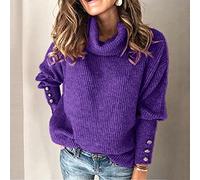 CWENROU Damen Pullover - Mode Damen Herbst Und Winter Pullover Warmer Stehkragen Pullover Retro Strickpullover Groß Schlank Einfach Lila Freizeit Outdoor Sport Elegante Party, Lila, 3XL
