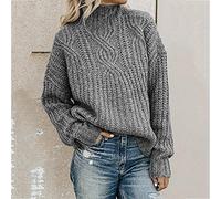 CWENROU Damen Pullover - Winter Strickpullover Damen Stehkragen Mode Zopf Dicker Strickpullover Grau Warm Langarm Slim Fit Stretch Weich Outdoor Business Party Eleganz,Grau,M