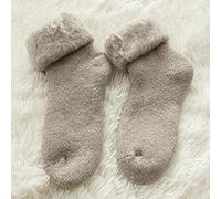 CWENROU Damensocken - Warme Damen Kaschmirsocken Für Den Winter, 3 Paar Damen Thermosocken, Dicke Einfarbige Socken, Gestrickte Stretch-Weichbodensocken, Lässiges Zuhause, Khaki,3 Paar