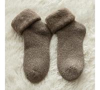 CWENROU Damensocken - Warme Damen Kaschmirsocken Für Den Winter, 3 Paar Damen Thermosocken, Dicke Einfarbige Socken, Gestrickte Stretch-Weichbodensocken, Lässige Zuhause,Kaffee,3