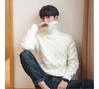 CWENROU Herren Strickpullover - Herren Rollkragenpullover Herbst/Winter Verdicken Strickpullover Retro Warmer Weißer Pullover Große Größe Schlanke Jacke Stretch Weich Outdoor Einfach Business,Weiß,S