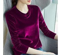 CWENROU Lässige Damenhemden - Mode Herbst Und Winter Gold Samt Bluse Damen Hemd T-Shirt Retro Rundhals Langarm Samt Plus Size Bluse Slim Rose Rot Schlichte Und Elegante Outdoor Party,Rose,L