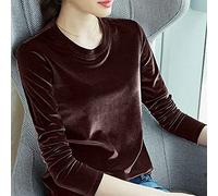 CWENROU Lässige Damenhemden - Mode Herbst Und Winter Gold Samtbluse Damen Hemd T-Shirt Retro Rundhals Langarm Samt Plus Size Bluse Slim Braun Schlicht Und Elegant Outdoor Party,Braun,XXL