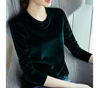 CWENROU Lässige Damenhemden - Mode Herbst Und Winter Gold Samtbluse Damen Hemd T-Shirt Retro Rundhals Langarm Samt Plus Size Bluse Schlank Dunkelgrün Schlichte Und Elegante Outdoor-Party,Dunkelgrün,L