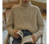 CWENROU Pullover Für Damen,Winter Damen Rollkragen Kaschmir Pullover Mode Warm Langarm Street Sweater Reine Farbe Stretch Knit Übergroße Lose Pullover Casual Basic Style,Camel,S