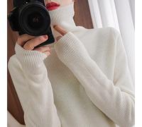 CWENROU Pullover Für Damen,Winter Damen Stehkragen Kaschmir Pullover Mode Einfarbig Strickpullover Langarm Wärme Eleganter Straßenpullover Weich Lässig Schmaler Stretch,Weiß,XL