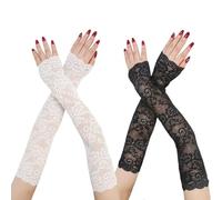 CWPFVQA 2 Paar Spitzen-Armstulpen, Fingerlose Handschuhe, Weiß, Nylon, Erwachsene, Female, Normal, 15 cm x 20 cm x 1 cm