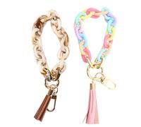 CWPFVQA 2 Stück Armband-Schlüsselanhänger, Harzketten-Schlüsselanhänger, Quasten-Schlüsselanhänger, Modische Damen-Schlüsselanhänger, Gespleißte Mehrfarbige Schlüsselanhänger