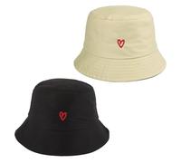 CWPFVQA 2 Stück Bestickte Love Bucket-Hüte - Einfache und Modische Sonnenschutz Fischerhüte für Damen und Bergsteiger