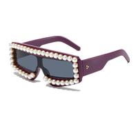 CWZZWS Einteilige Perlen-Sonnenbrille mit flachem Oberteil, übergroße Retro-Sonnenbrille für Damen, unregelmäßige Brille