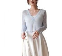 CXUNFH olero Damen Festlich,Kurzer Cardigan für Damen Leicht Ausgehöhlt Gehäkelt Transparent Shrug Schal Elegante Strick Bolero Jacke Sommer Bademode Überzug für Kleider Hellblau S