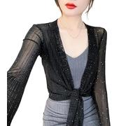 CXUNFH olero Damen Festlich,Kurzer Cardigan für Damen Leicht Zum Binden Langärmliges Pailletten Oberteil Transparenter Shrug Schal Elegante Strick Bolero Jacke Sommer Bademode Überzug für Kleider