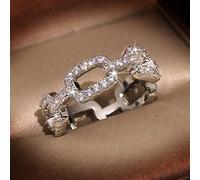 CXWK 925 Silber Farbe Kettenring mit Bling Zirkon Stein Ringe für Frauen Hochzeit Verlobung Modeschmuck Geschenk