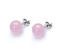 CXWK Schmuck Ohrstecker Für Frauen Solide 925 Silber 8mm Rosenquarz Rosa Edelstein Nette Reizende Brincos Party Geschenk