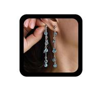 Cybche Boho Lange Kristall Tropfen Ohrringe Rund Blau Cz Ohr Jacke Ohrringe Zierlich Strass Quaste Kette Lineare Ohrring Hochzeit Saphir Kubischer Zirkonia Vorne Zurück Ohrstecker Schmuck Für Frauen