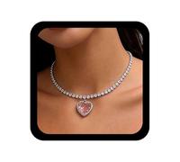 Cybche Boho Rosa Kristall Herz Halskette Silber Tennis Choker Halskette Tennis Kette Halskette Rosa Edelstein Herz Kette Halskette Cz Herz Anhänger Halskette Schmuck Für Frauen